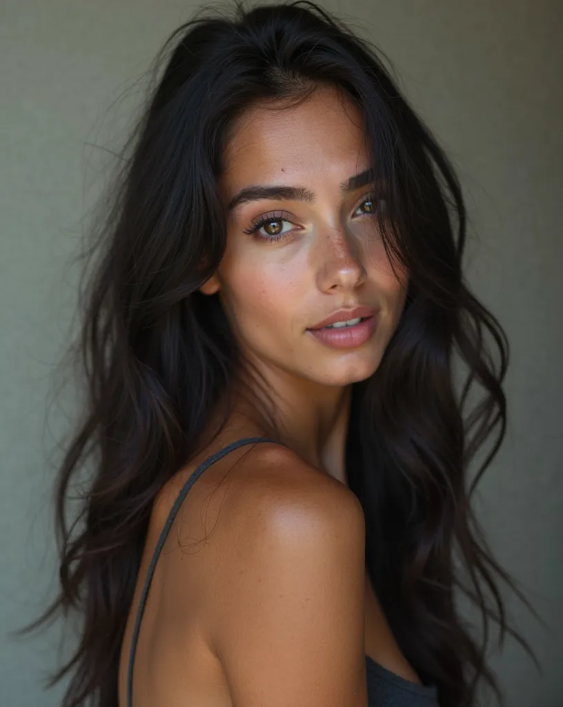 Realistic photo [of a woman], [22 years old], [name Lorenna], [black eye color], [long black hair, but not too long]. She looks natural, she is natural and ultra-realistic, she is photogenic and a model.