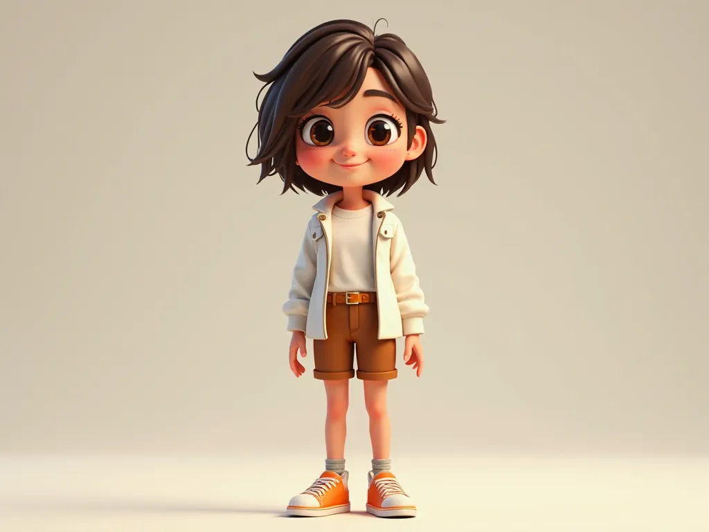 This character looks like a girl full of vitality and self-confidence. characterized by her wide eyes and her quiet smile that reflects her kindness and spirit of adventure. with short brown hair and an elegant hairstyle that adds a touch of vitality and a...