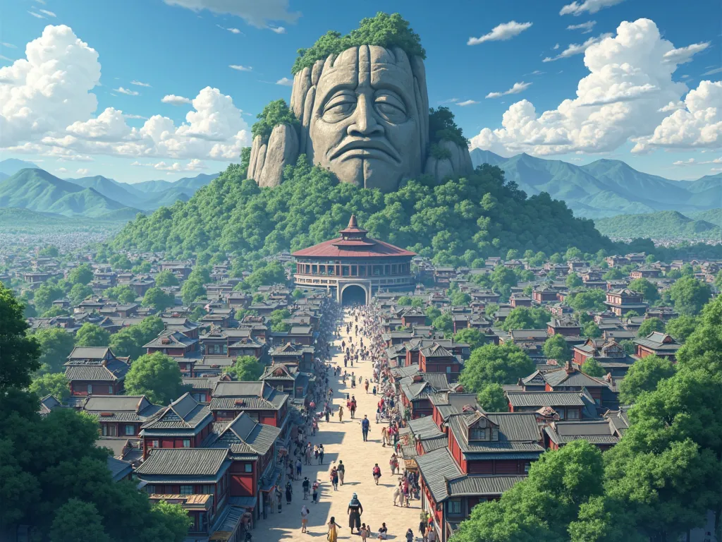 
naruto leaf village, konoha landscape taking in the entire naruto city