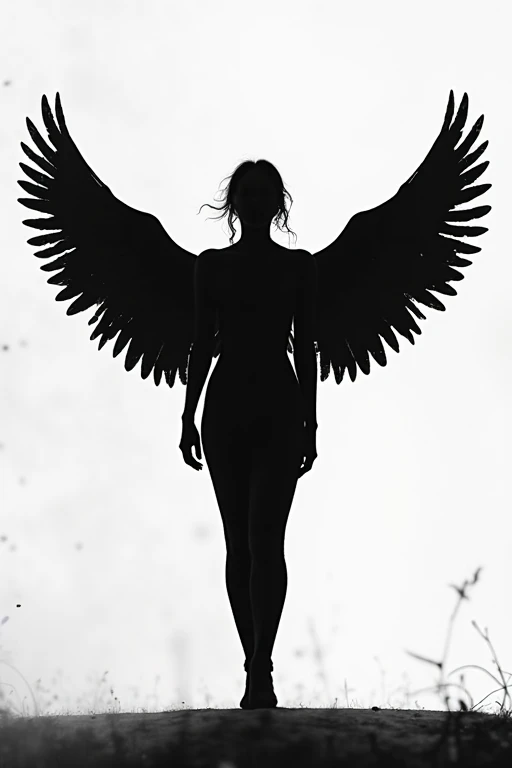 Draw the silhouette of an angel using only pure black