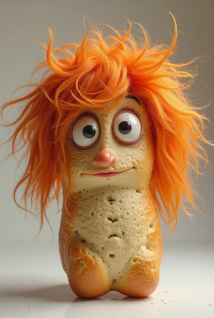 A little bit of Andalusian bread with an elongated face and an orange wig with medium-long and disheveled hair 