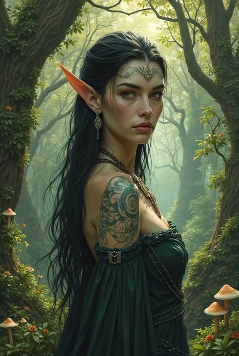 beatiful dark elf woman in the forest.