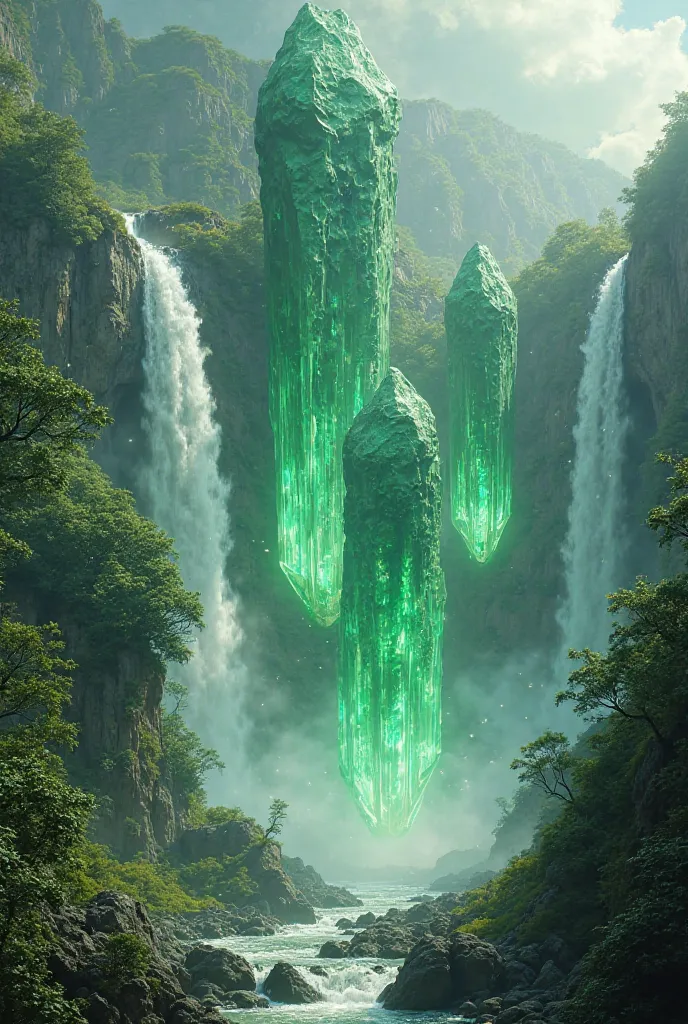 7 waterfalls and huge green crystals 