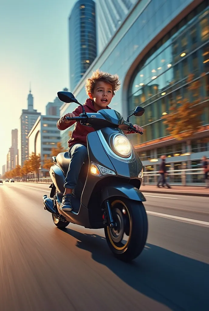 Picture of boy ride peugot scooter ad have akrapovic