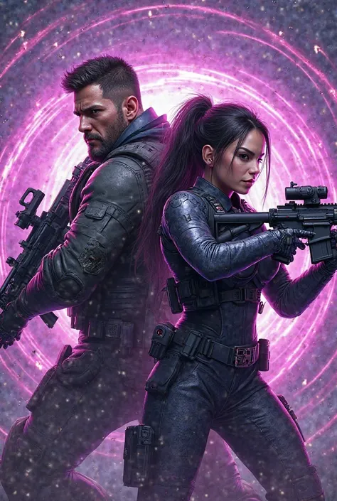 Call of duty mobile profile picture (male and female) with the name "violet vortex" on the image 