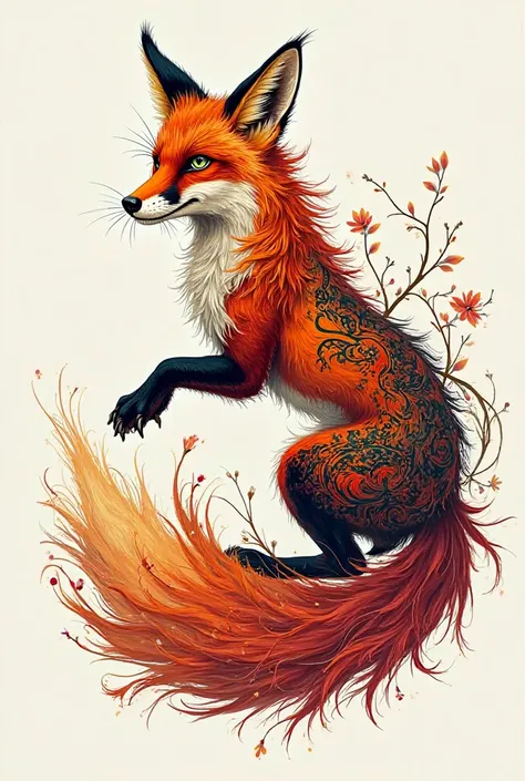 Colored fox tattoo sketch