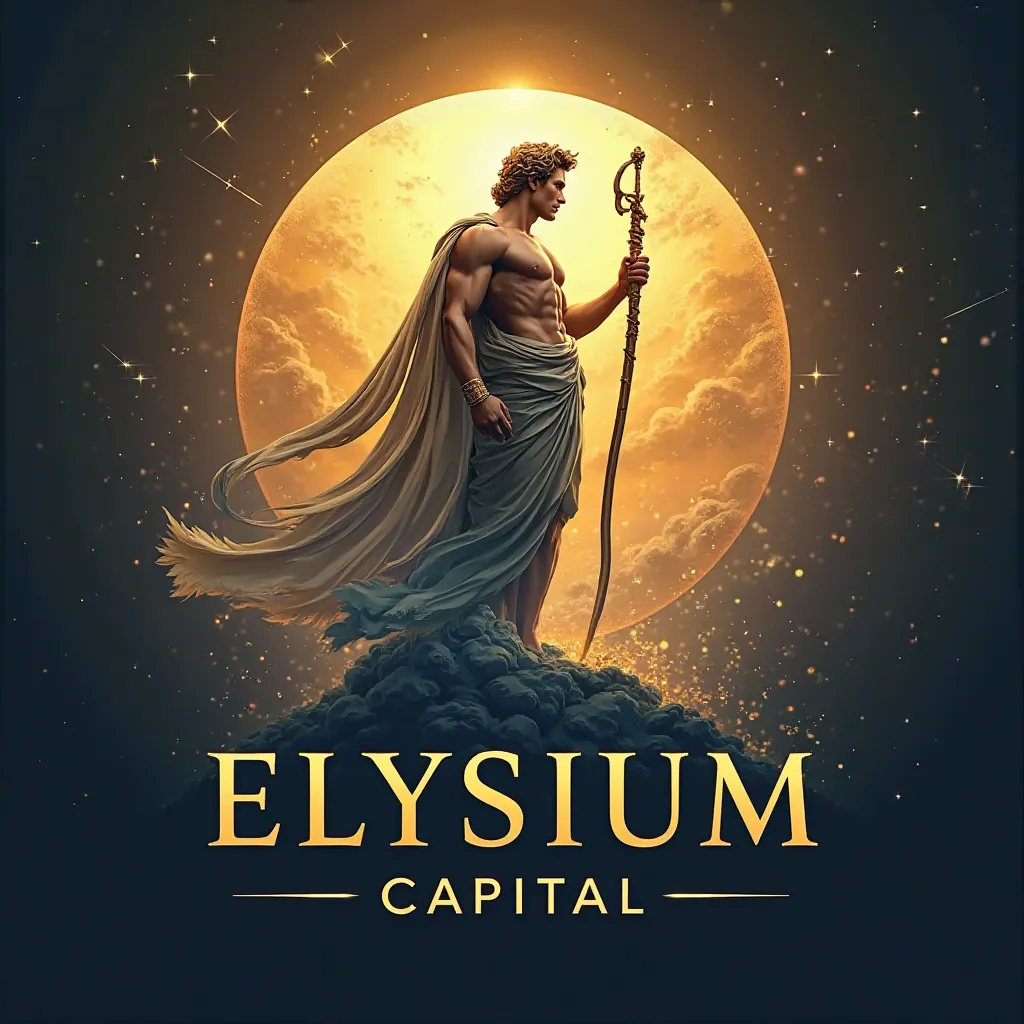 A modern and elegant logo, *Title "Elysium Capital" with Apollo who makes you think of paradise with golden tones (symbolizing wealth) and touches of blue (confiance et innovation). 
