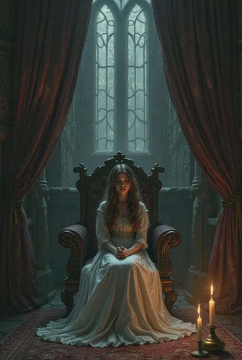 The princess inside a castle and full of fear or sadness 