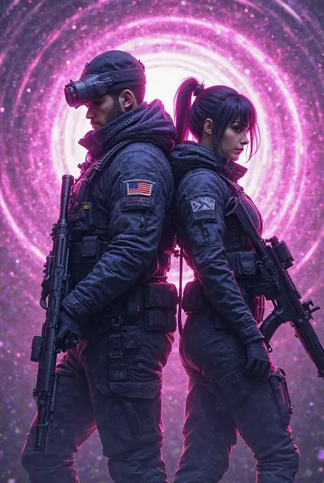 Call of duty mobile profile picture (male and female)  the name "VIOLET VORTEX" should be written on the image 