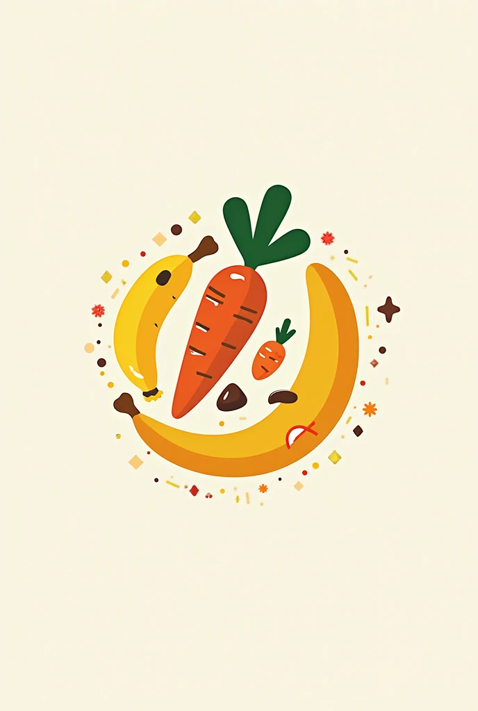 make a cute and fun logo for food brand called ChurroFusion. There should be banana and carrots in the logo as they are the ingredients for the churros. There should also be three dips: choco, strawberry, caramel.