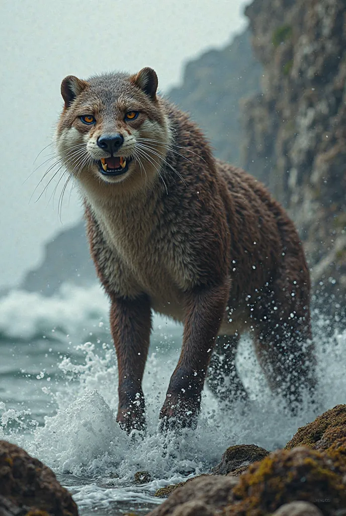 Mixture of otter and werewolf. As background a Jafen and the sea