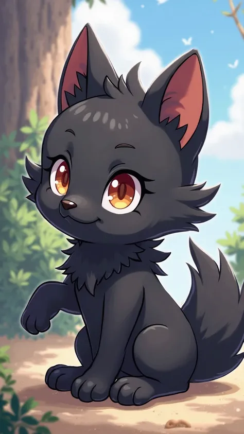 Black wolf, anime style, young, chibi