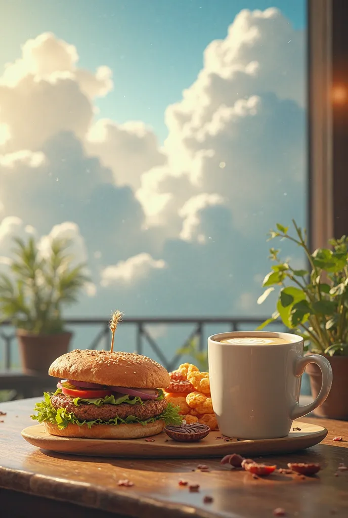 That it does not have a glass bottom but a good background that attracts attention but that you can see a background of light and clouds that highlights what is being sold such as coffee and sandwiches}