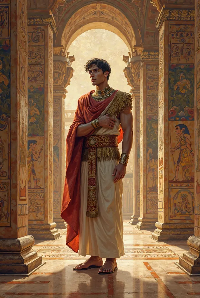 Ultra-realistic drawing of Joseph of Egypt in the palace at that time 