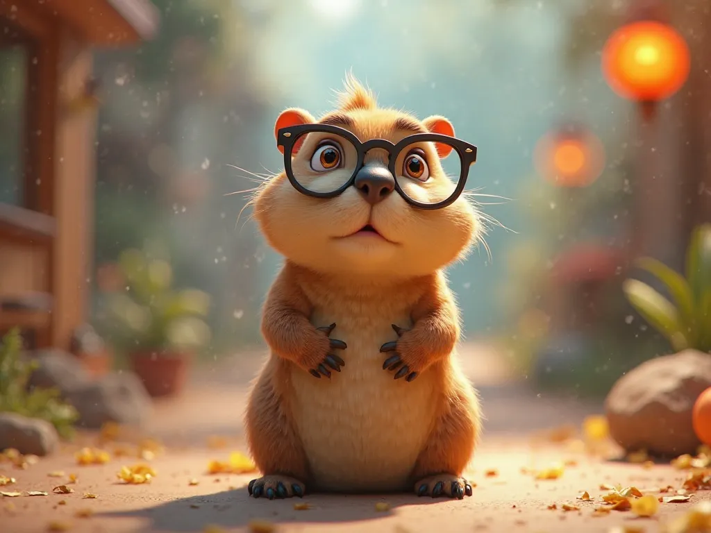 Little marmot with glasses ,mischievous funny Pixar humor 