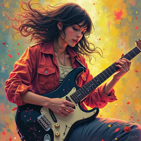 Girl playing the guitar with a tendency to maximalism Audacious 