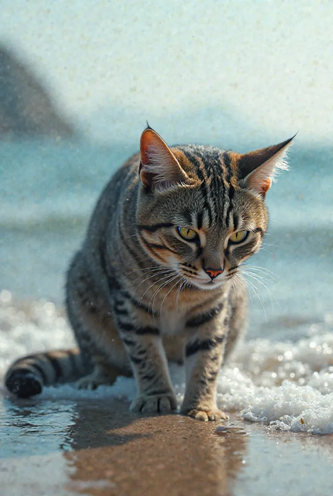 cat catch a fish from sea