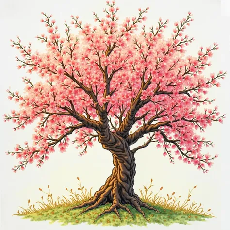 drawing of a blossoming tree, with branched branches where you can see the buds