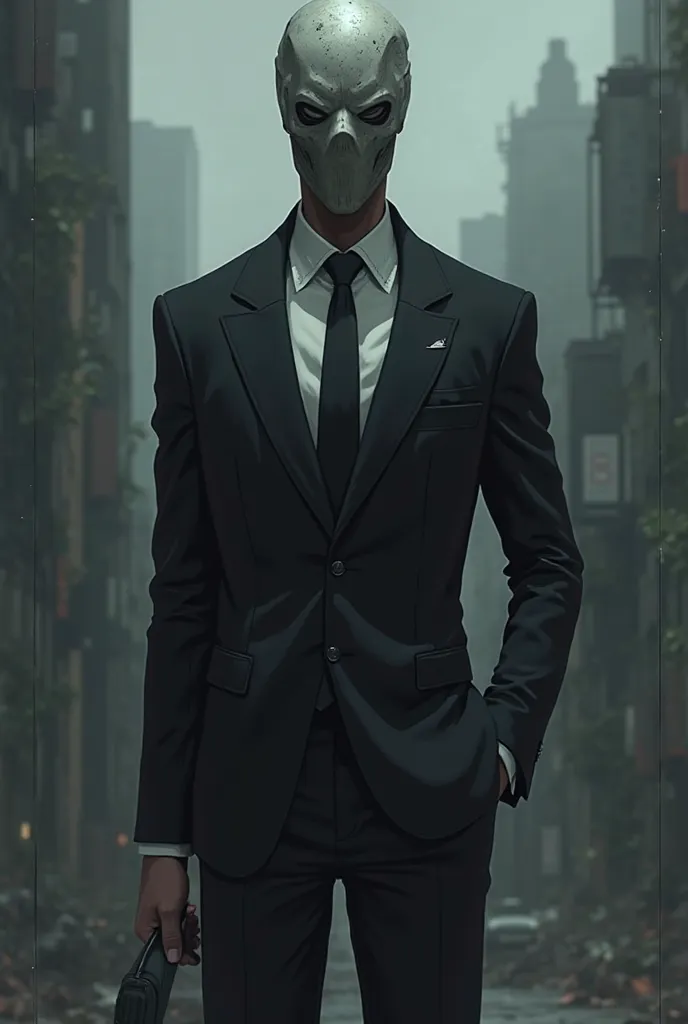 An antagonist with a mask and a suit in the style of Kishimoto