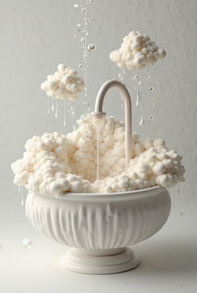 Cake in the form of a washbasin with foam elements,  water drops  