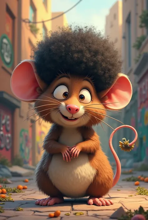 Brown rat with curly black Afro hair