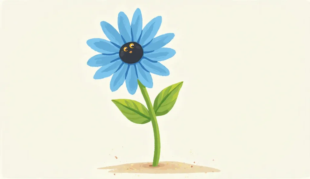 The sunflower flower is blue and small in the form of a cartoon made in length. It is a dark yellow blue flower and its stick is green in the form of a cartoon, but it is true