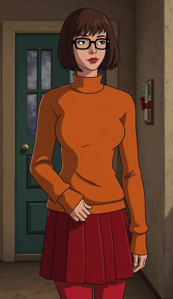 In the 2002 Scooby-Doo live-action film, Velma Dinkley was played by American actress Linda Cardellini. Here is a description of her appearance in this movie:
 * classic Velma look:
   * Cardellini wore the iconic Velma outfit: an orange turtleneck sweater...