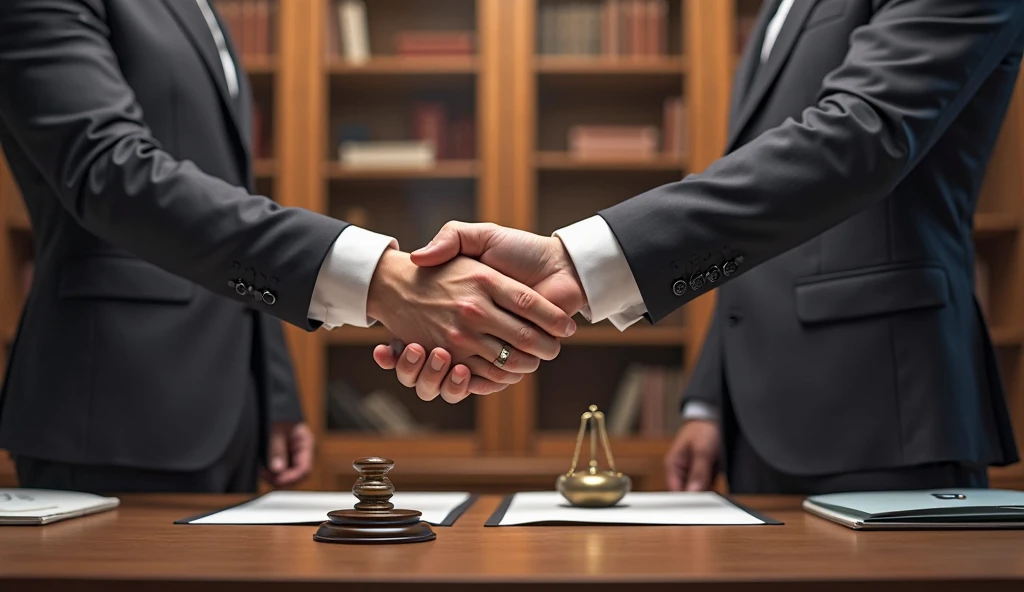 Legal services, with weights and a handshake 