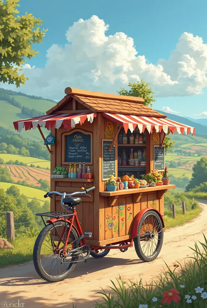 Create a simple food cart using bicycle in rural area