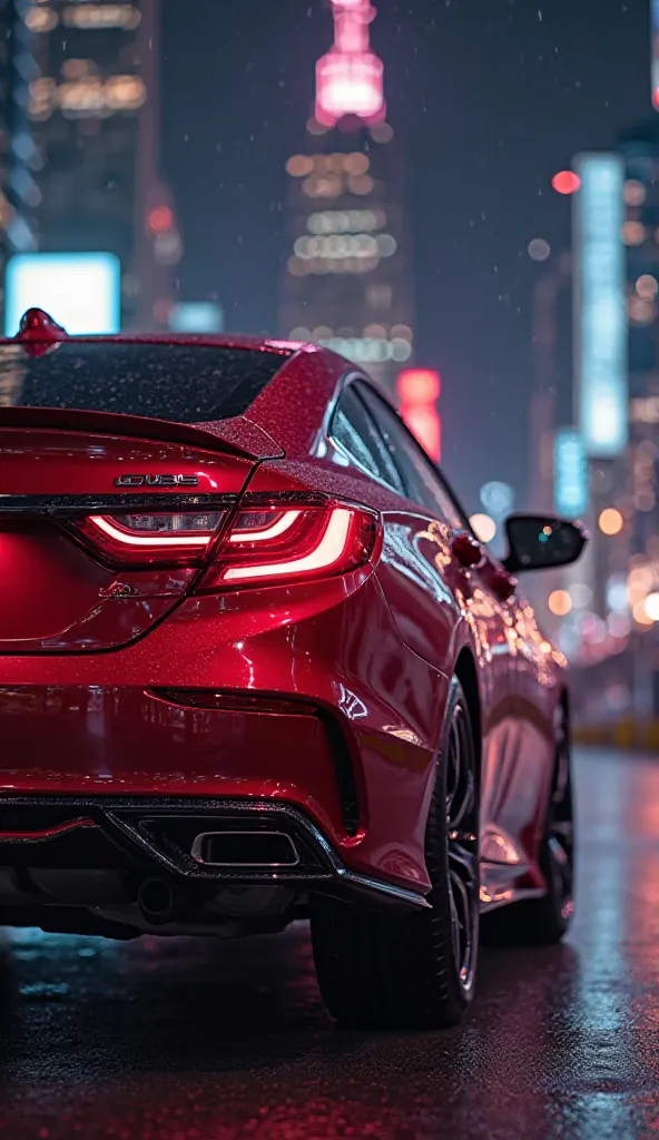 Rear View (Sporty & Dynamic Aesthetics)

"A high-resolution, ultra-realistic image of a 2026 Honda Accord Coupe in striking red color, captured from a low-angle rear view. The car showcases sleek LED taillights, an integrated spoiler, dual exhaust tips, an...