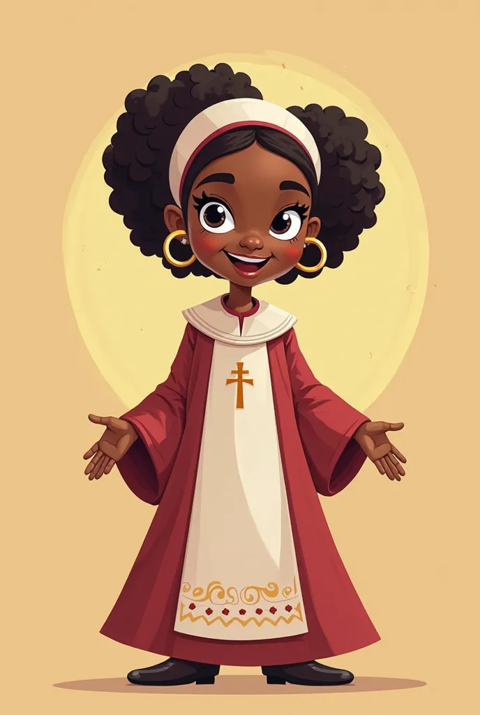 Create a cartoonized black female clergyman