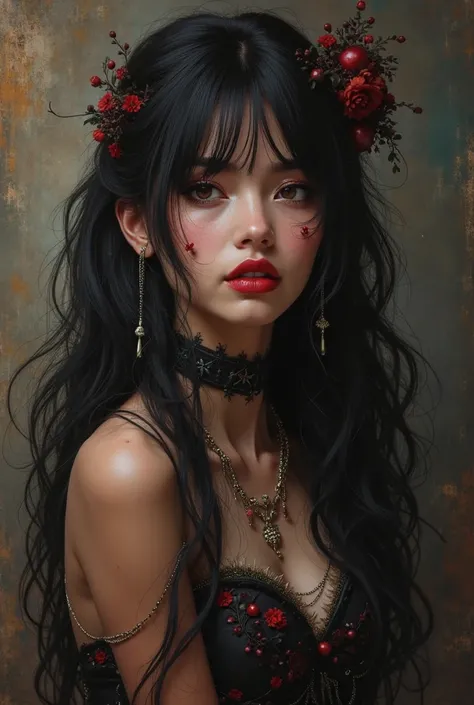 (( RAW photo),  absurd, (absurd resolution)), Masterpiece, accessories, (Extremely detailed 8k unit CG wallpaper), (best illustration), ( best shade), Realistic lighting, detailed and beautiful brightness, (( 21 years old)), chica, long black hair, black q...