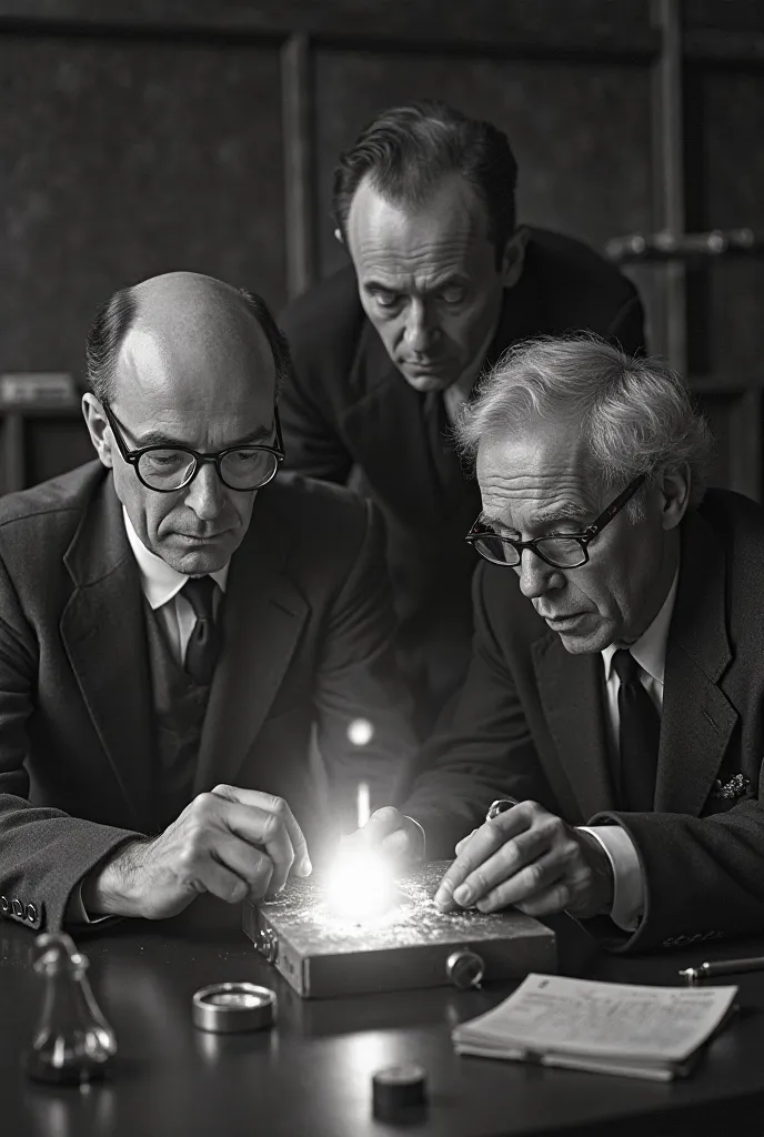 Glenn Theodore Seaborg, Edwin Mattison MacMillan and Joseph William Kennedy discovering plutonium in black and white 