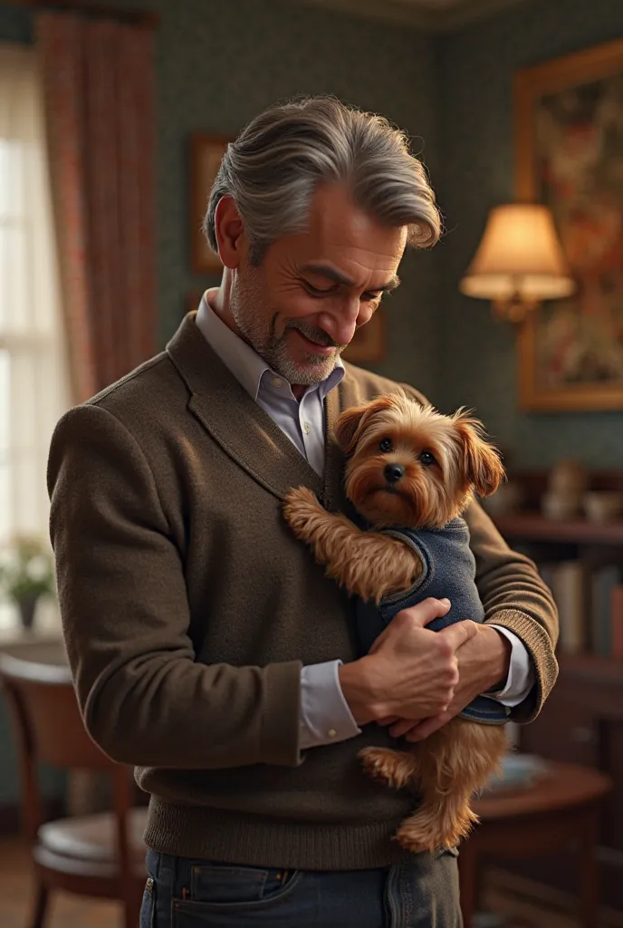 but, very good, But that he's holding a Ryorkshire puppy