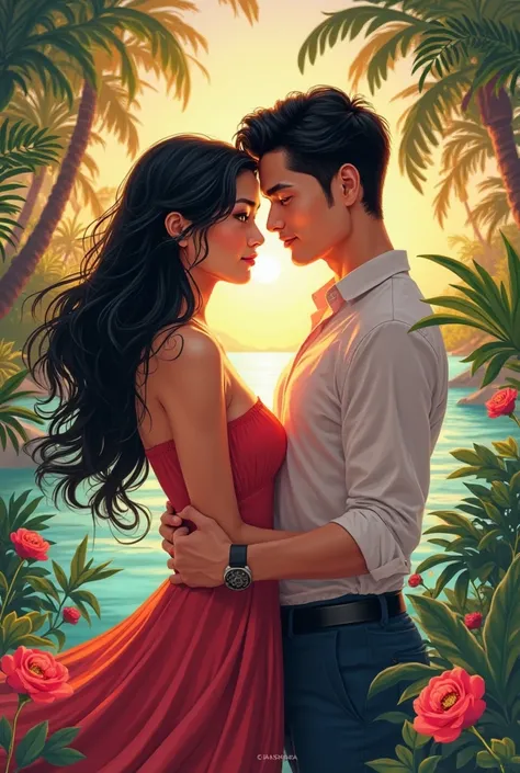 Book cover: The woman has a beautiful long black hair and the man is slightly skinny but handsome. Title: Love in Paradise: From Sawi to Sweet! 