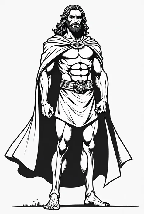 Make an drawing of jesus with superhero style make it easy to draw and simpler and make it black and white