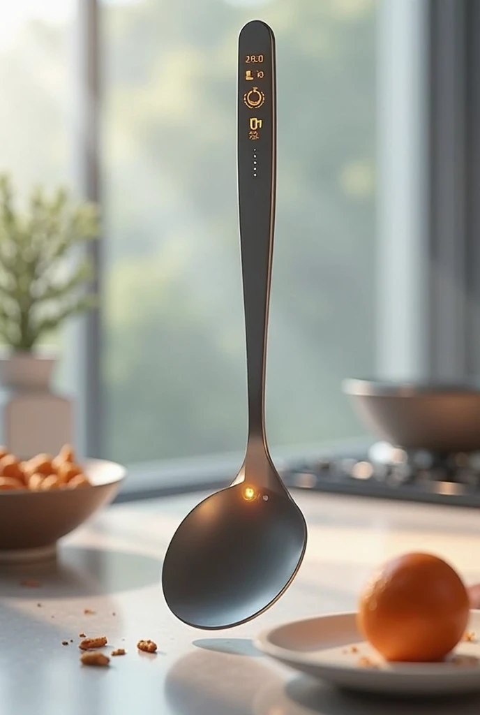 An image that represents how a spoon can change the temperature of the food using internal sensors