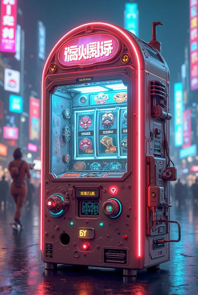  slot machine / gashapone cartoon, Futuristic cyberpunk style , with holographic effects and screens