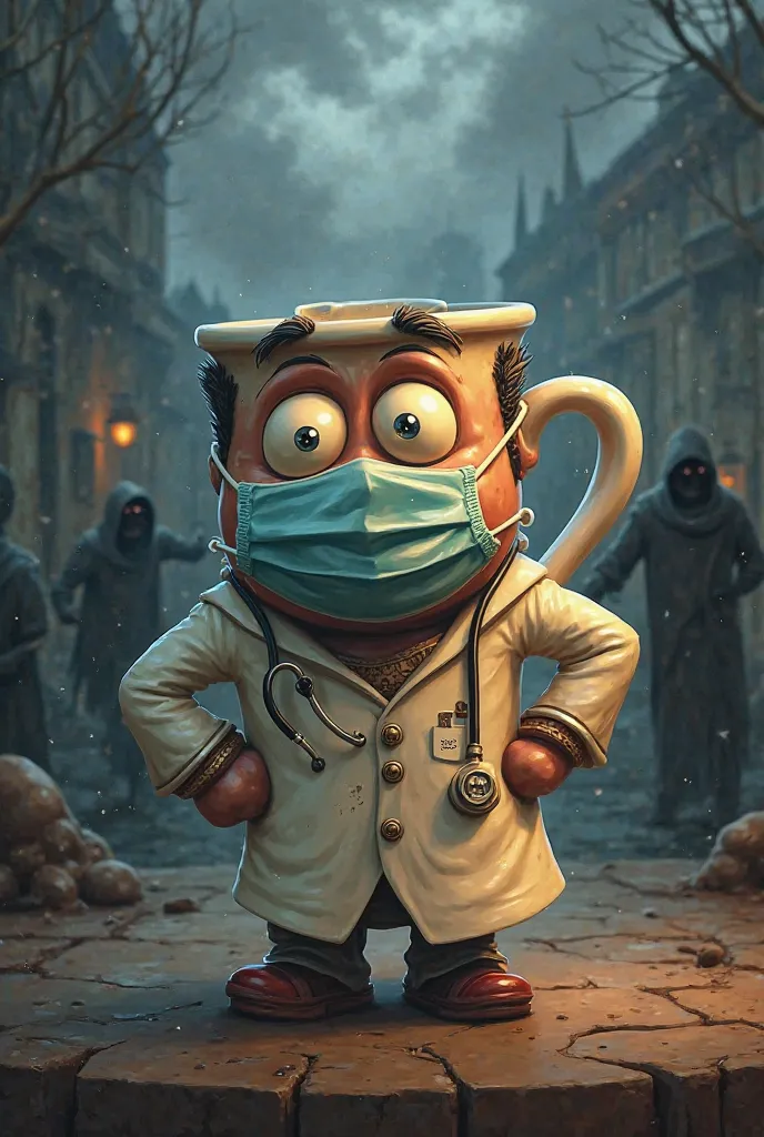 The cartoon of the mug is the doctor of the Black Death