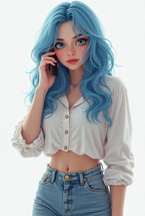  Cieelo is 19 years old , Russian,  well-shaped and well-proportioned body . Woman Arafed, Beautiful white and soft skin, (( with blue hair  (color: #3eb0e8 ) mood that reaches just below the shoulders, Her hair is silky,  soft and perfectly aligned (( wit...