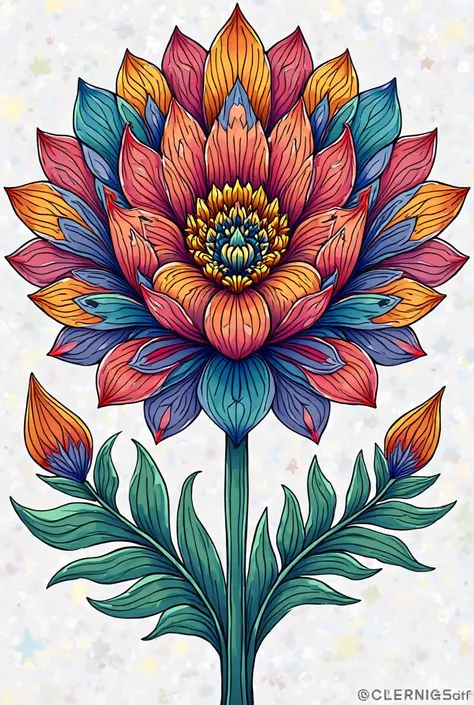 coloring book image of a flower with intricate patterns filling up page in mosaic fashion