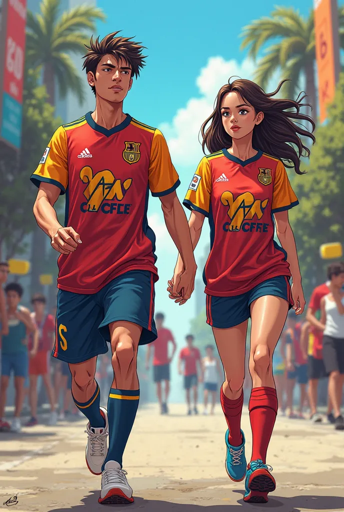 Couple wearing Sport Recife anime jersey