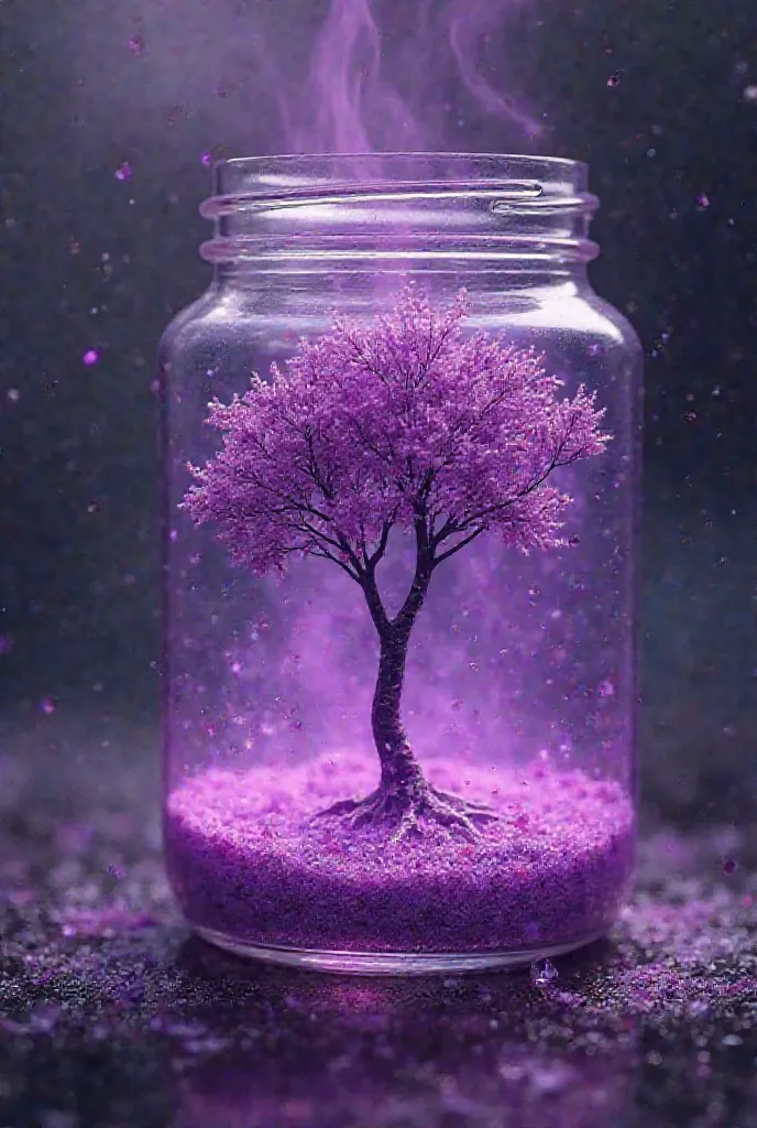 
there is a glass jar with a tree inside of it, purple liquid, purple energy, purple water, violet colored theme, purple magic, purple aura, purple color-theme, light purple, violet theme, light purple mist, vortex of plum petals, purple aethetic, made of ...