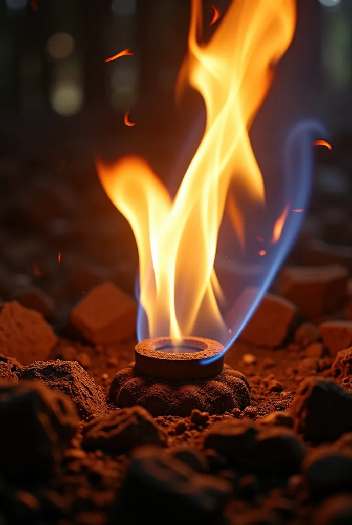 A close-up of a gas leak at the PEMEX plant, with a faint blue flame igniting. The image captures the exact moment of ignition, with intense heat waves distorting the air. The lighting is chaotic, with shadows flickering wildly. The perspective is low, emp...