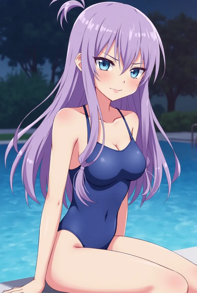 Unchou Kan-u_\(Ikkitousen/),KJOunchou, purple hair, light blue eyes, hair over one eye, antenna hair, long hair.Mischievous expression with a sly smile and slightly squinted eyes,Anime-style character with flawless, symmetrical facial features. Large, expr...