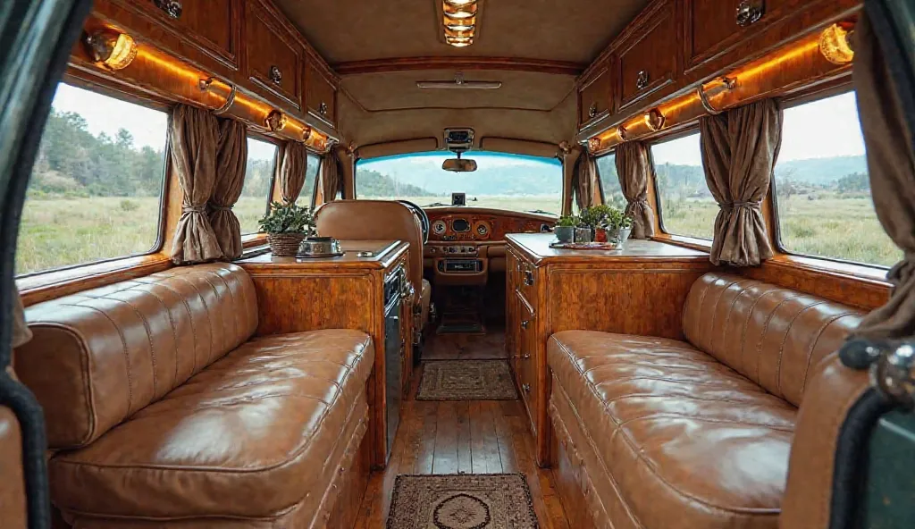 "A stunning interior of Rolls Royce Silver Shadow Camper Van 