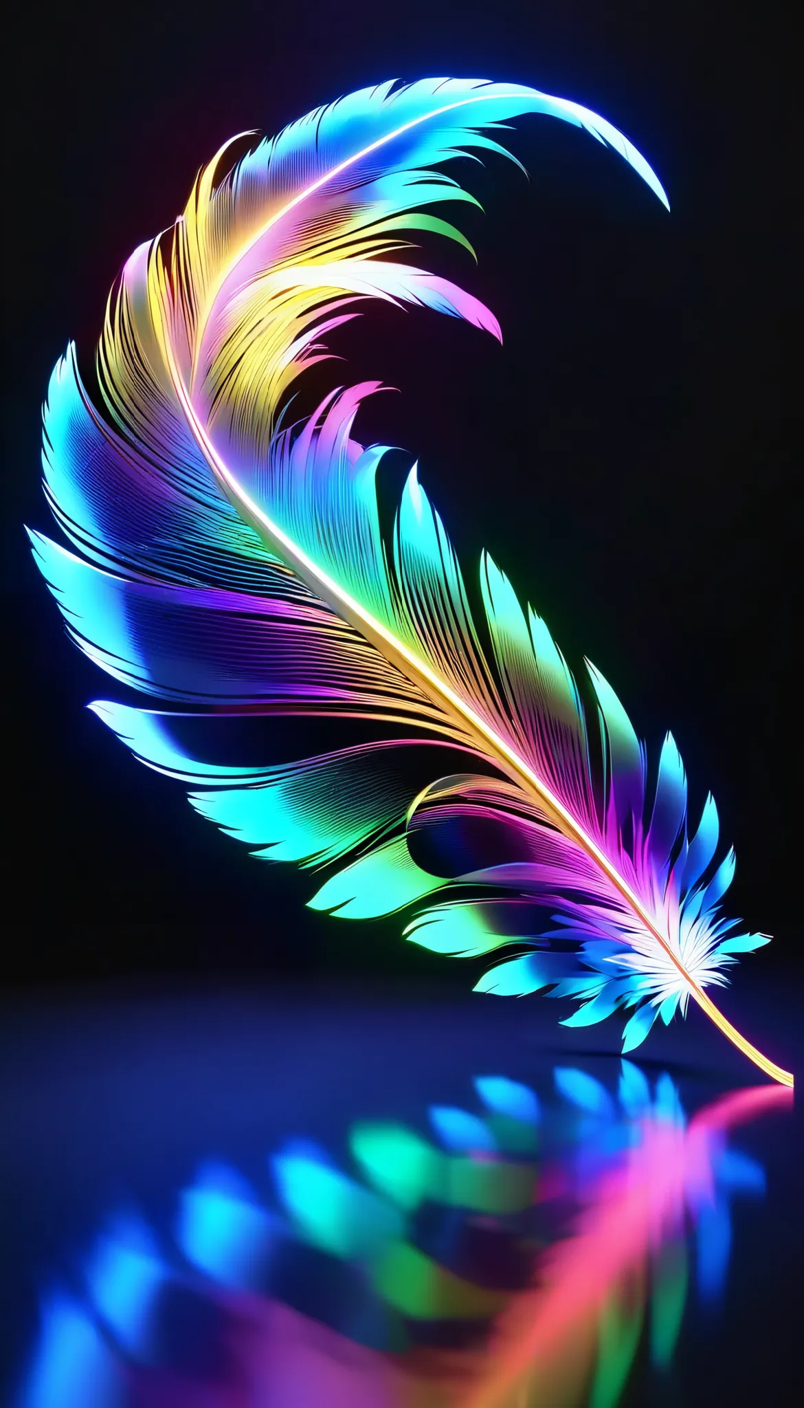 Ultra High Definition Details, (A Floating Feather, single cutout, 1 detailed feather), only one object, Written with an illumination pen, 0__11Xx  _Illu's luminescence, stereoscopic 3D projection, holographic and vivid multicolor, black simple background,...