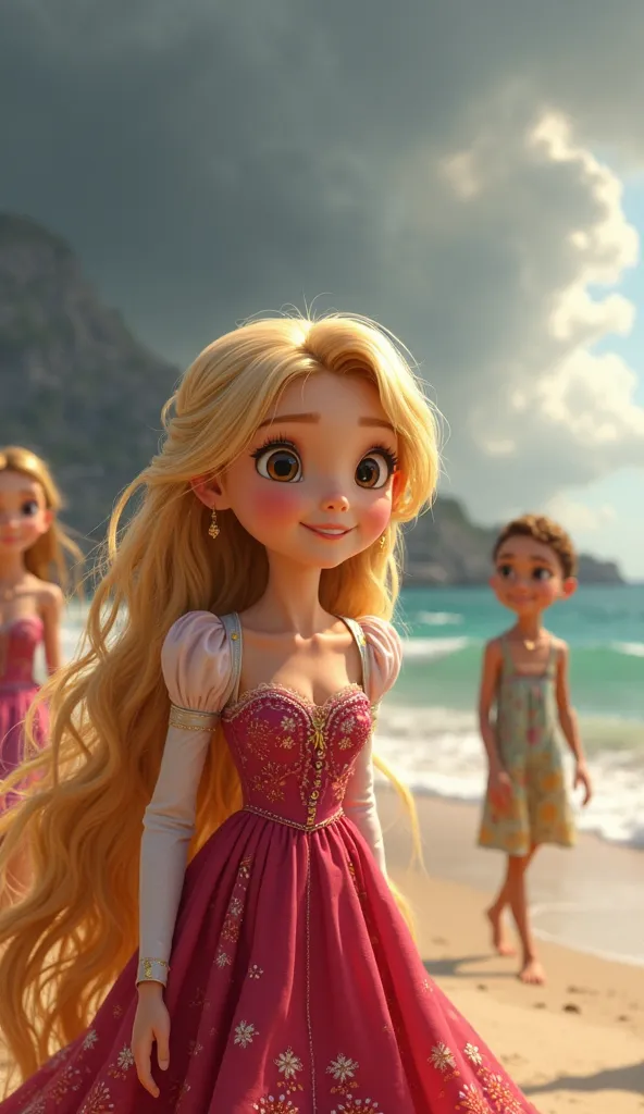 A big-eyed, long-haired blonde girl (Rapunzel character wearing red) Sofia goes on vacation with her friends

One day, Sofia and her friends decide to go on vacation to the beach. Everyone is very excited because this is the first time they will go on a va...