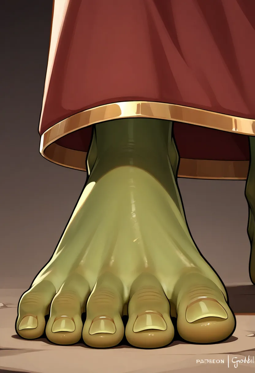  (closeup goblin foot: 1.2), (ultra closeup of a goblin girl foot only: 1.1), (goblin girl: 1.1), robes, simple background, (ultra closeup of goblin feet: 1), (foreshortening: 1.2), (closeup goblin girl foot: 1.0), standing