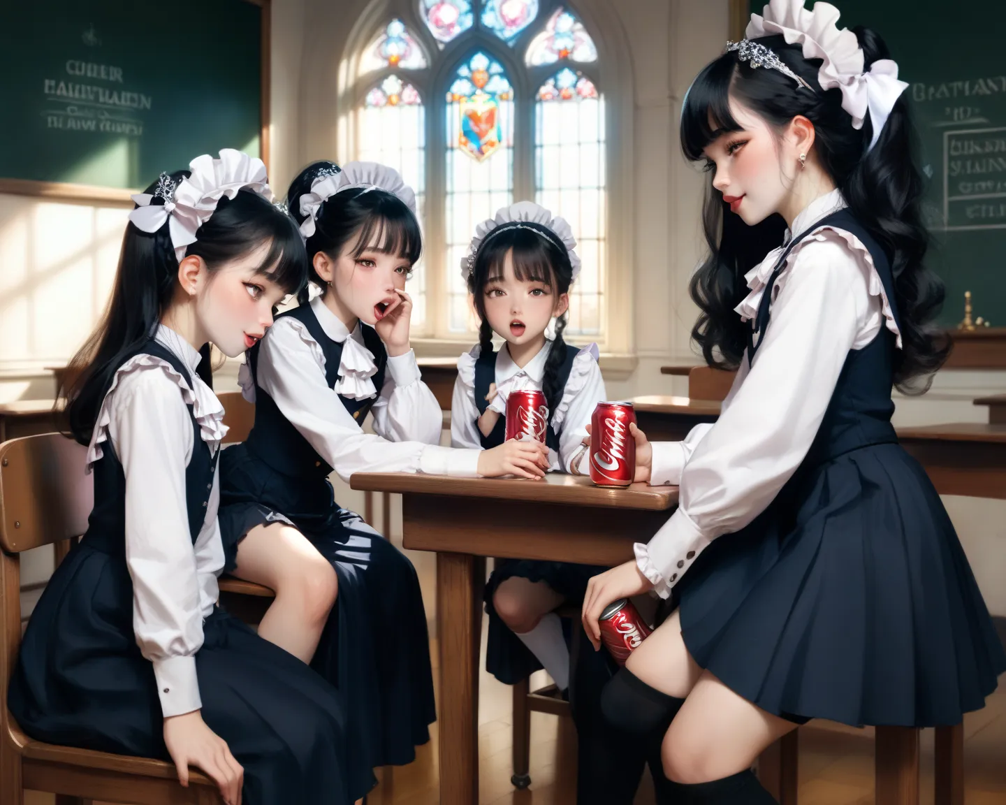 high image quality　 can be seen in its entirety　Sisters of cute Japanese-style girls with young faces　Small and thin body　Round and adorable eyes 　flat chest　erect nipples　hairy pussy in a haunted mansion　sweaty　School classroom scene　pussy clearly visible...